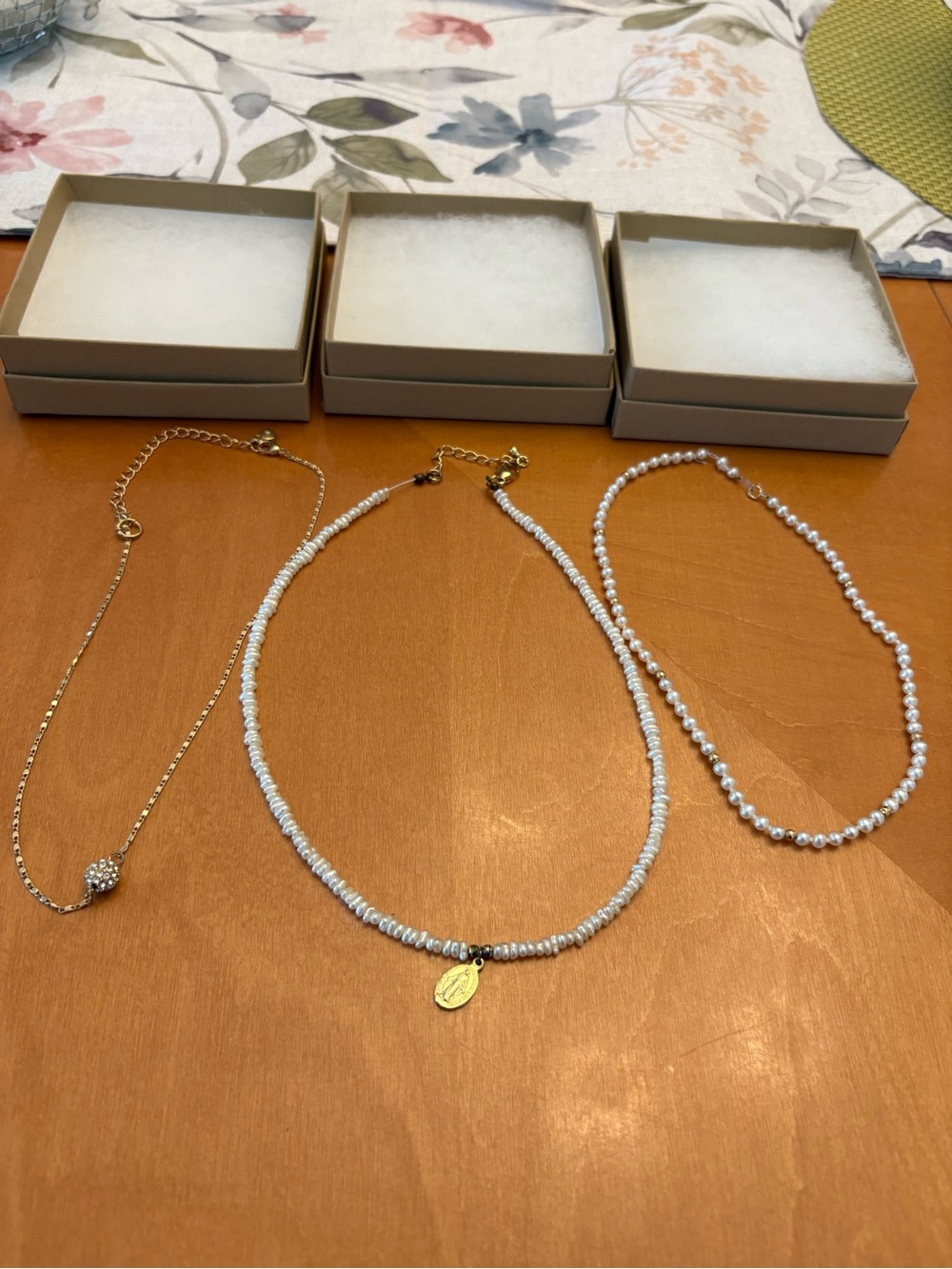 Lot of 3 Gold Tone and Pearl Necklaces